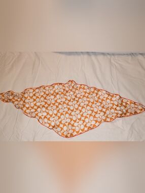 Coach Signature C Print Silk Diamond Scarf Orange White EUC